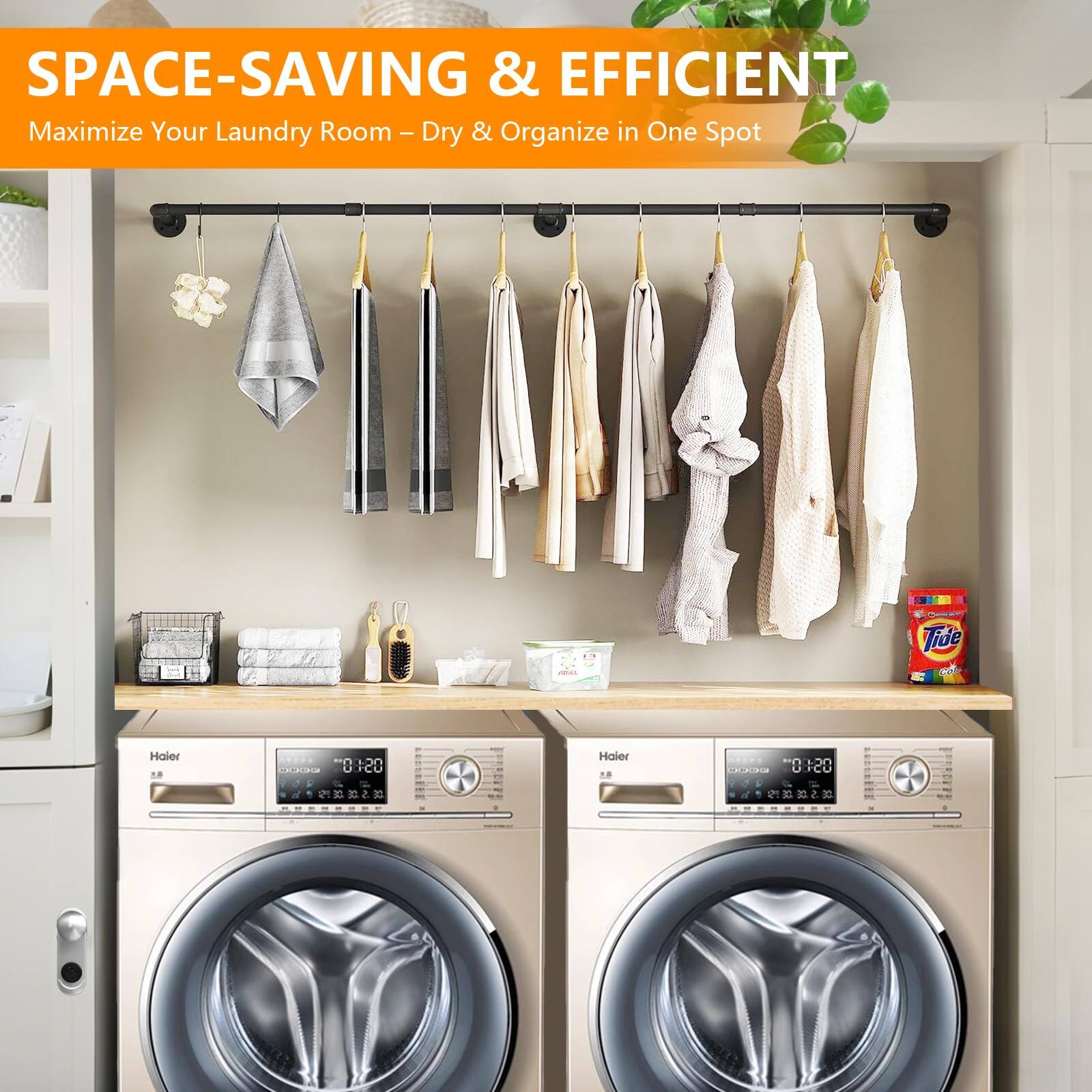 SPACE-SAVING & EFFICIENT  
Maximize Your Laundry Room – Dry & Organize in One Spot  

Haier  
Haier