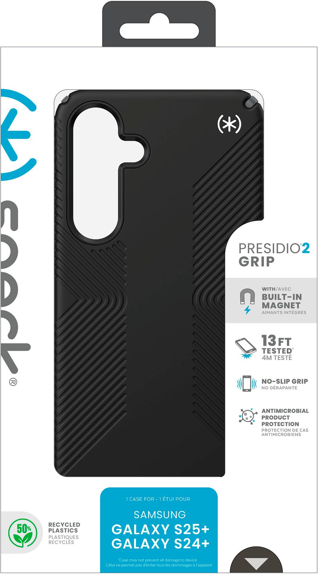 Presidio2 Grip Case for Samsung Galaxy S25+ and S24+ with Built-In Magnets, 13 ft Tested Drop Protection, No-Slip Grip, No-Drip Antimicrobial Product Protection, 1 Case for 50% Recycled Plastics, 100% Recyclable.