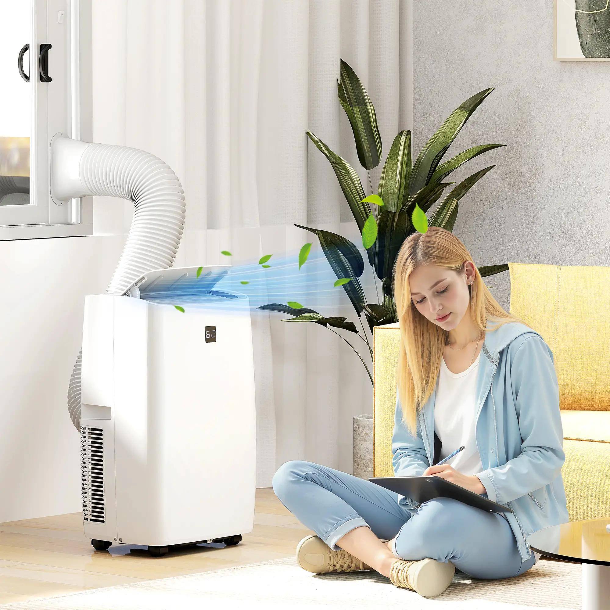 Left. Resenkos - 12000 BTU Portable Air Conditioner, AC Unit with Cool, Dehumidifier, Window Kit， White - White.