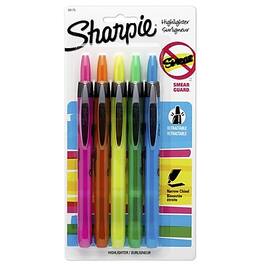 Sharpie - Retractable Highlighter, Chisel Tip, 5/Pack - Assorted