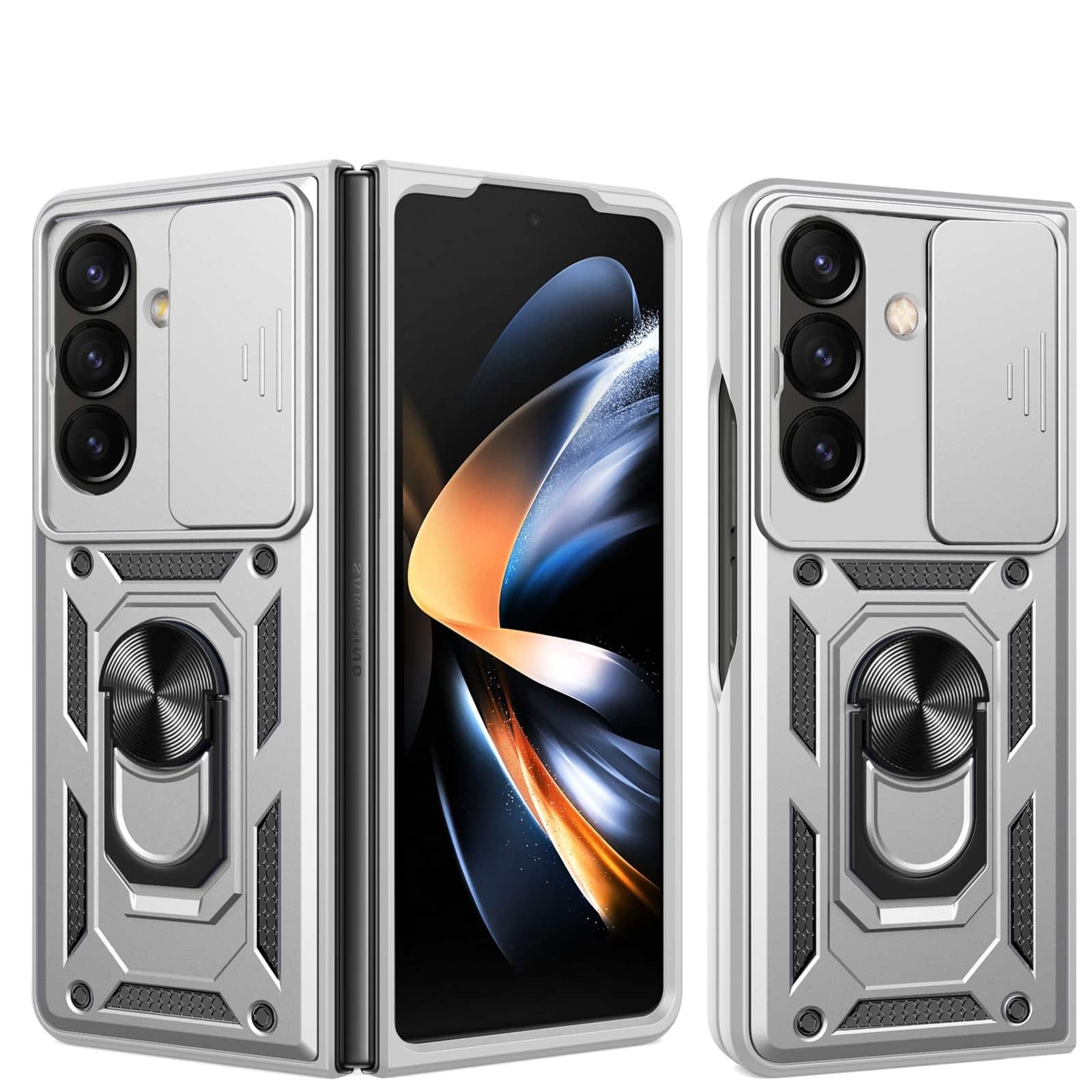 Dteck - Ring Stand Cover for Samsung Galaxy Z Fold 8 Ultra with Slide Lens Protection, Magnetic Car Mount Holder PC TPU Cover - Silver price history on PriceWatchPro