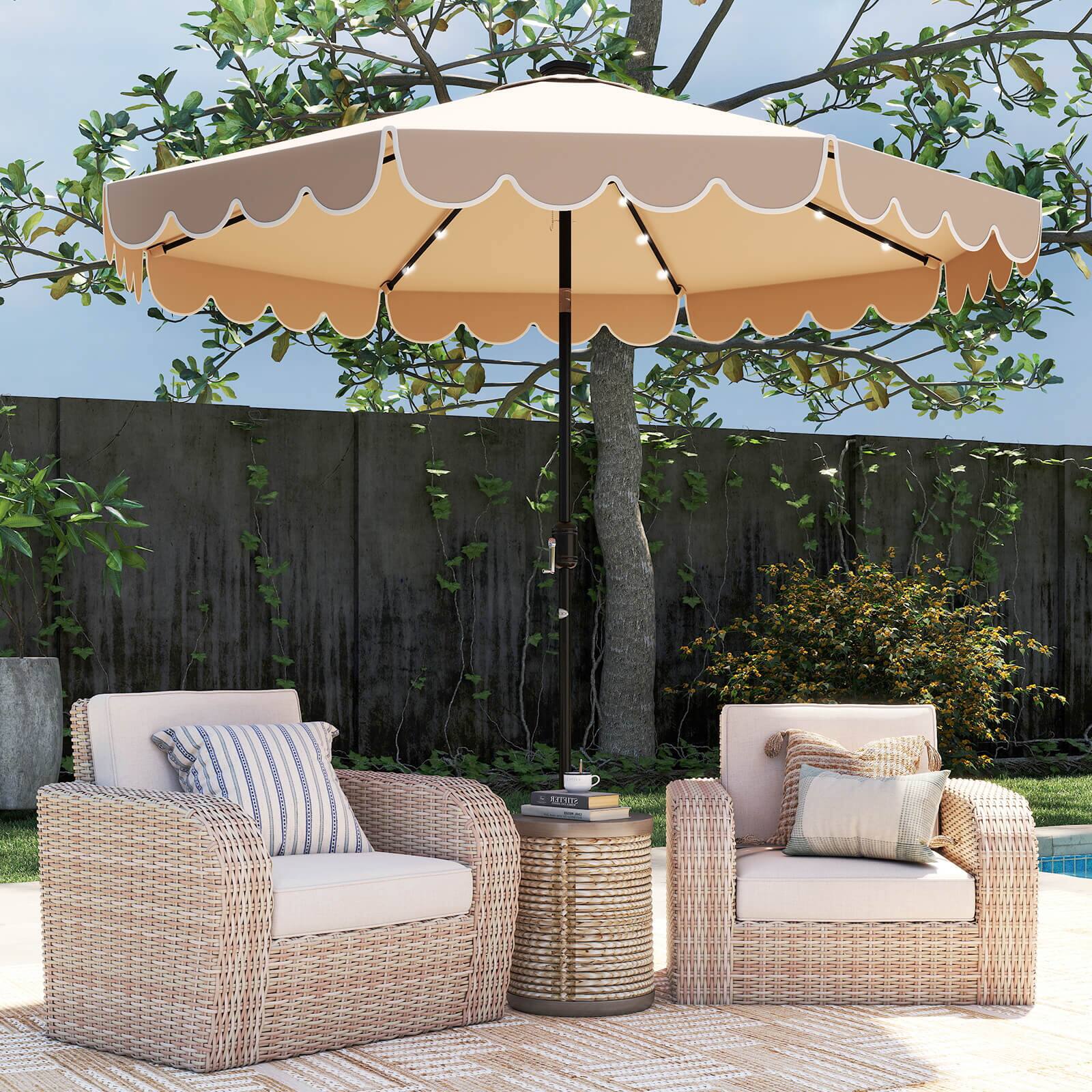 Alt View 3. Costway - Costway 10 FT Solar Patio Umbrella with 24 LED Lights 8 Ribs & Tilt Adjustment - Coffee.