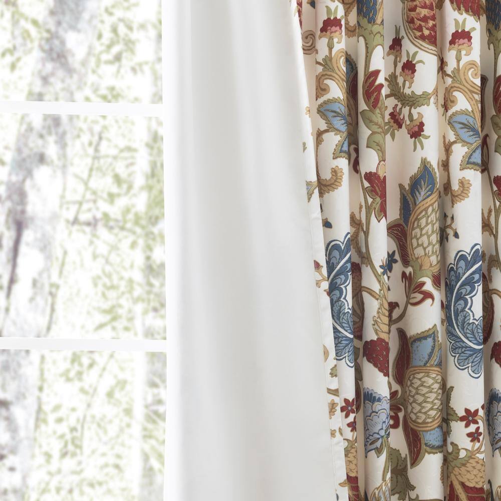 Angle. Ellis Curtain - Ellis Cambridge Lined Jacquard Pinch Pleat Jacobean Floral Print Multicolor Drapery 2-Piece Curtain Panels 48W x 72L - Multi.