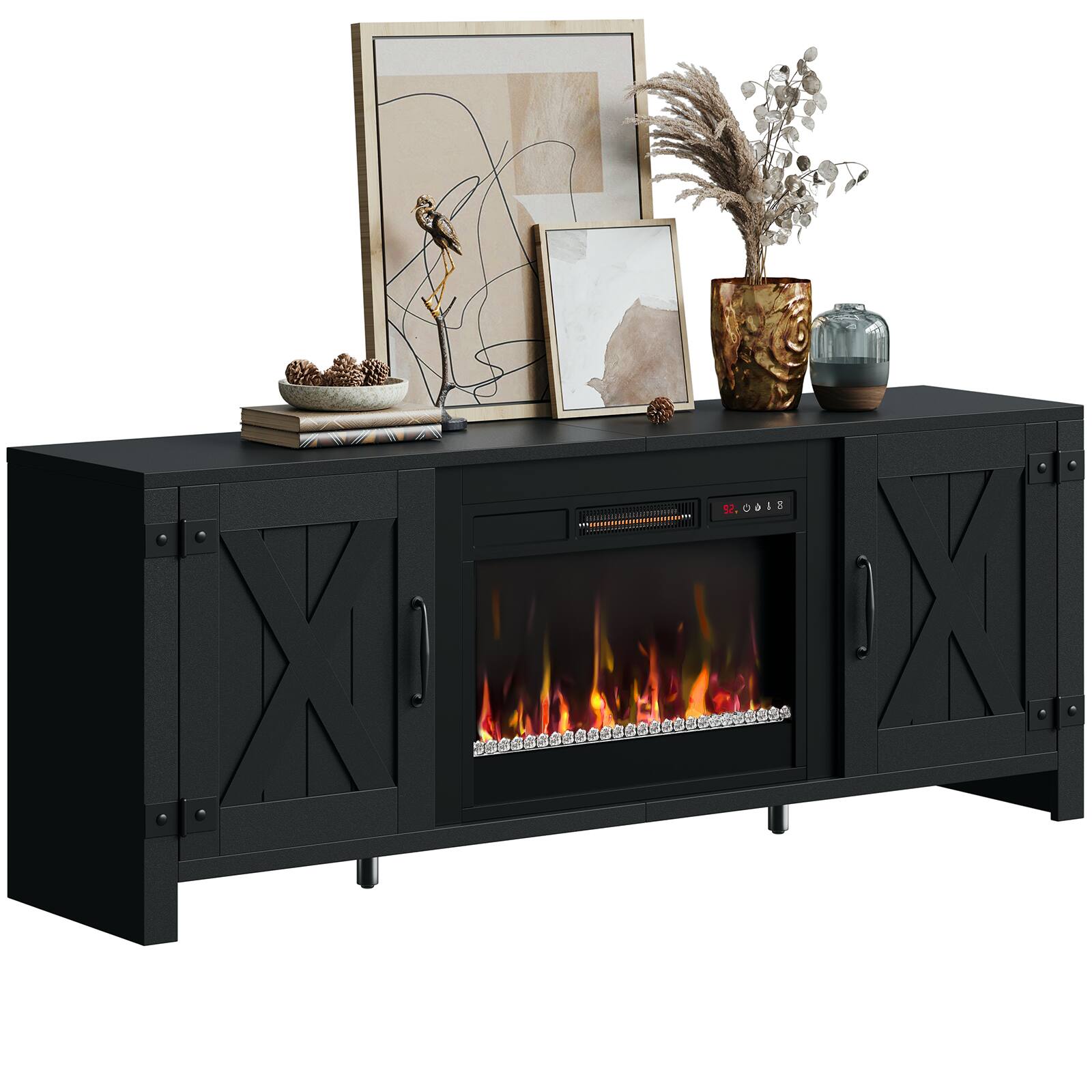 Bestier 63 inch Farmhouse Fireplace TV stand for 70