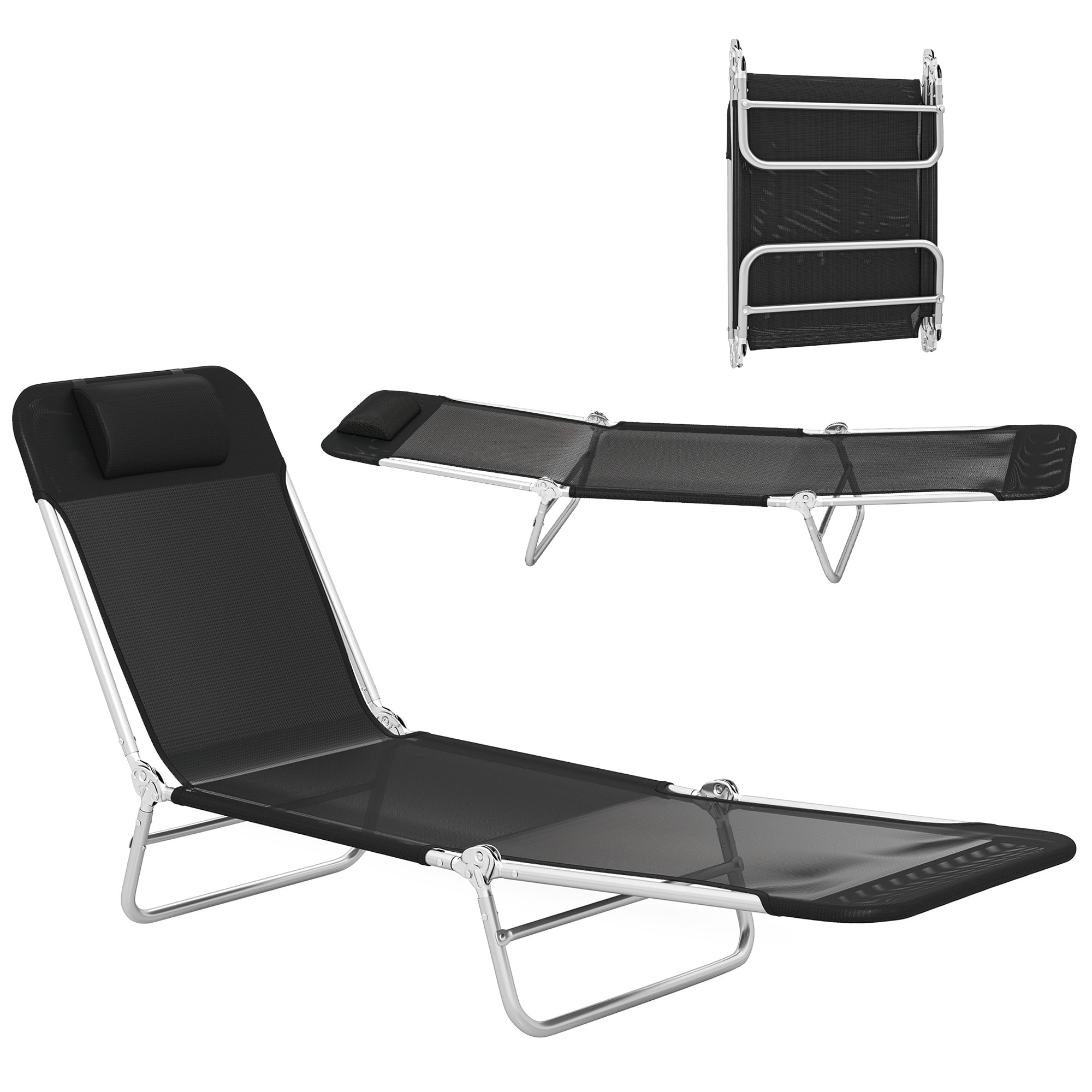 Outsunny - Folding Chaise Lounge Chair, Pool Sun Tanning Chair, Outdoor Lounge Chair with Reclining Back, Breathable Mesh Seat - Black