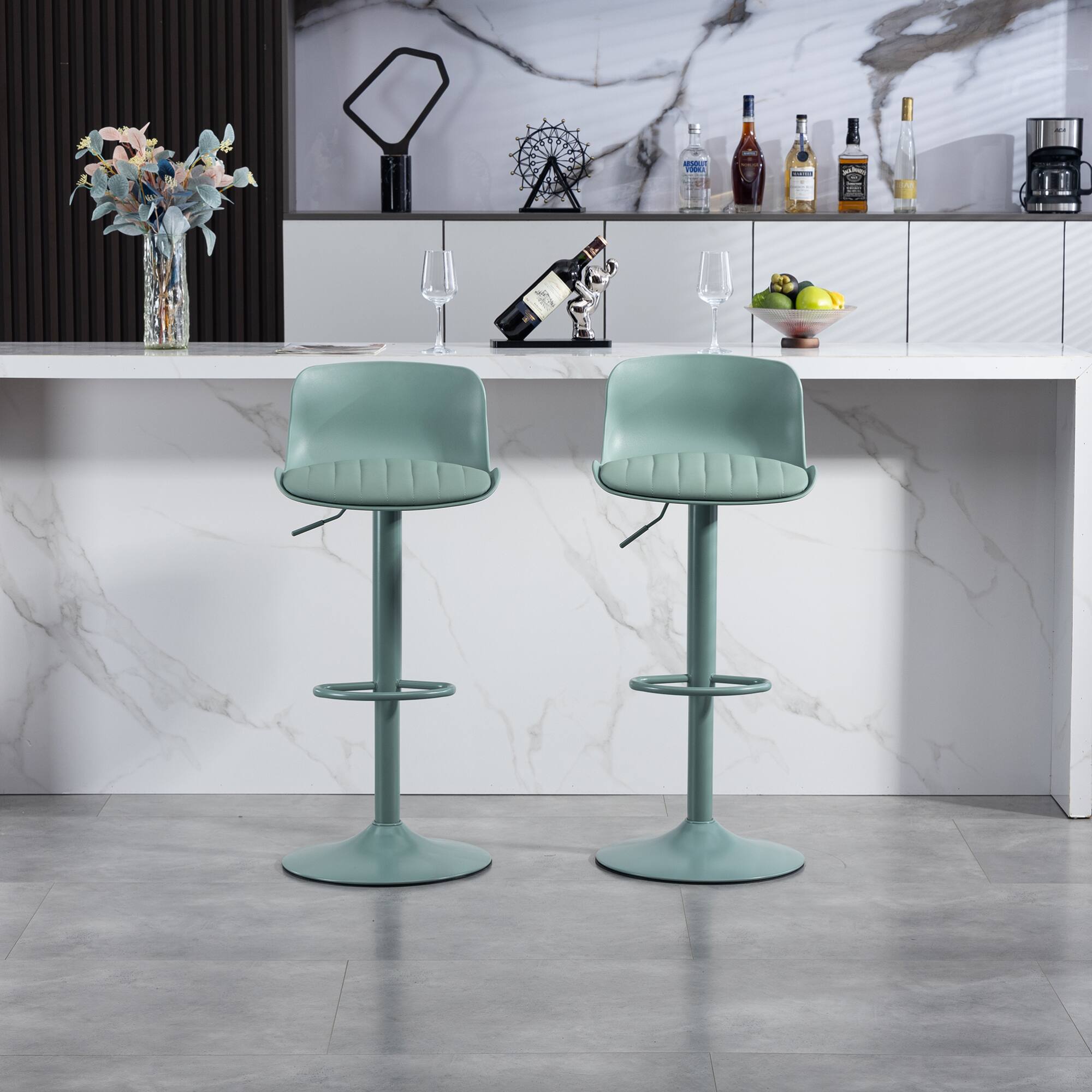 Left. GOODSILO - Set of 2 Adjustable Swivel Bar Stools with Backrest, Modern Counter Height Stools for Kitchen Islands - Mint Green.