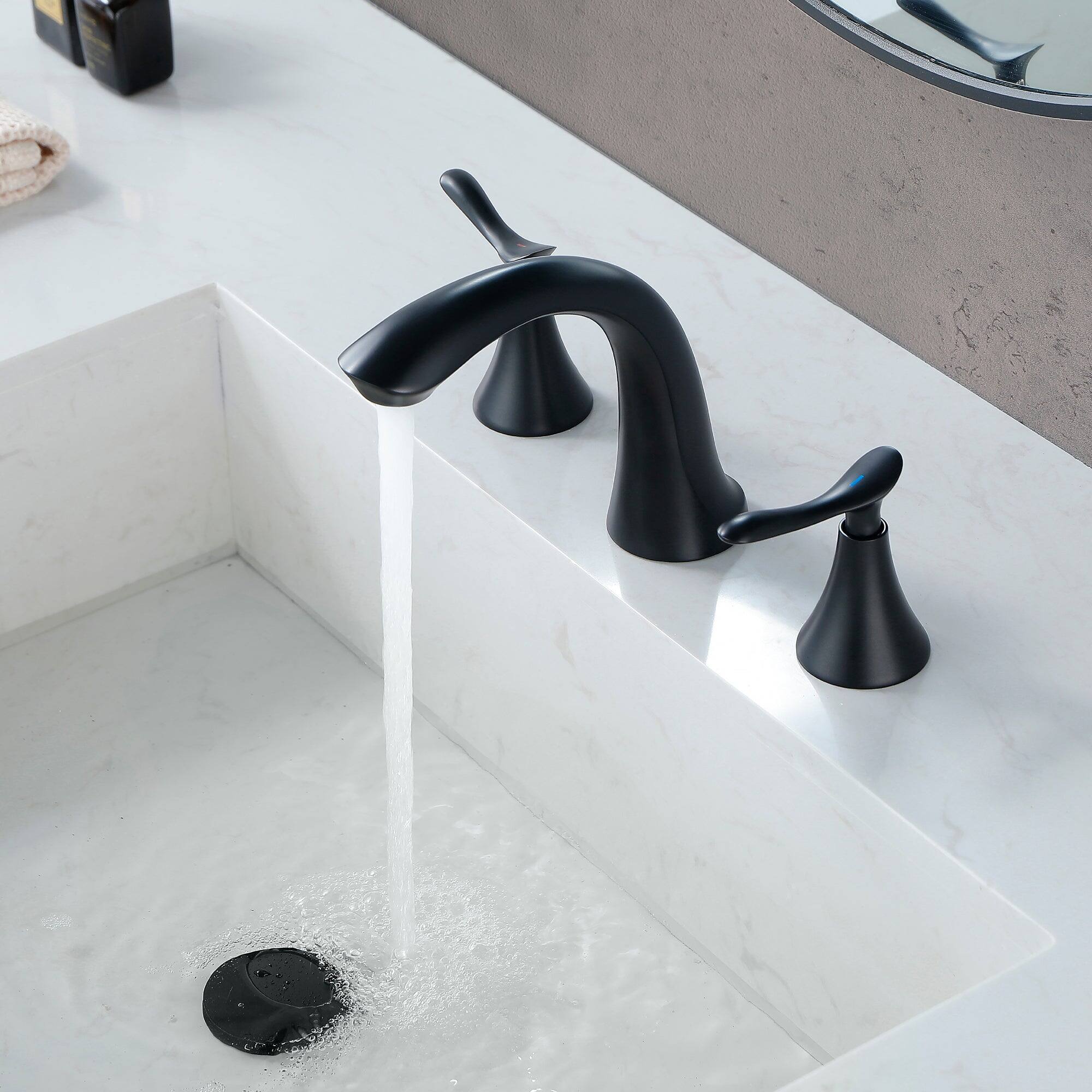 Alt View 9. Boyel Living - 8 in Widespread Double Handle 1.2 GPM Bathroom Faucet with Quick Connect Hose and Pop Up Drain in Matte Black - Matte Black.