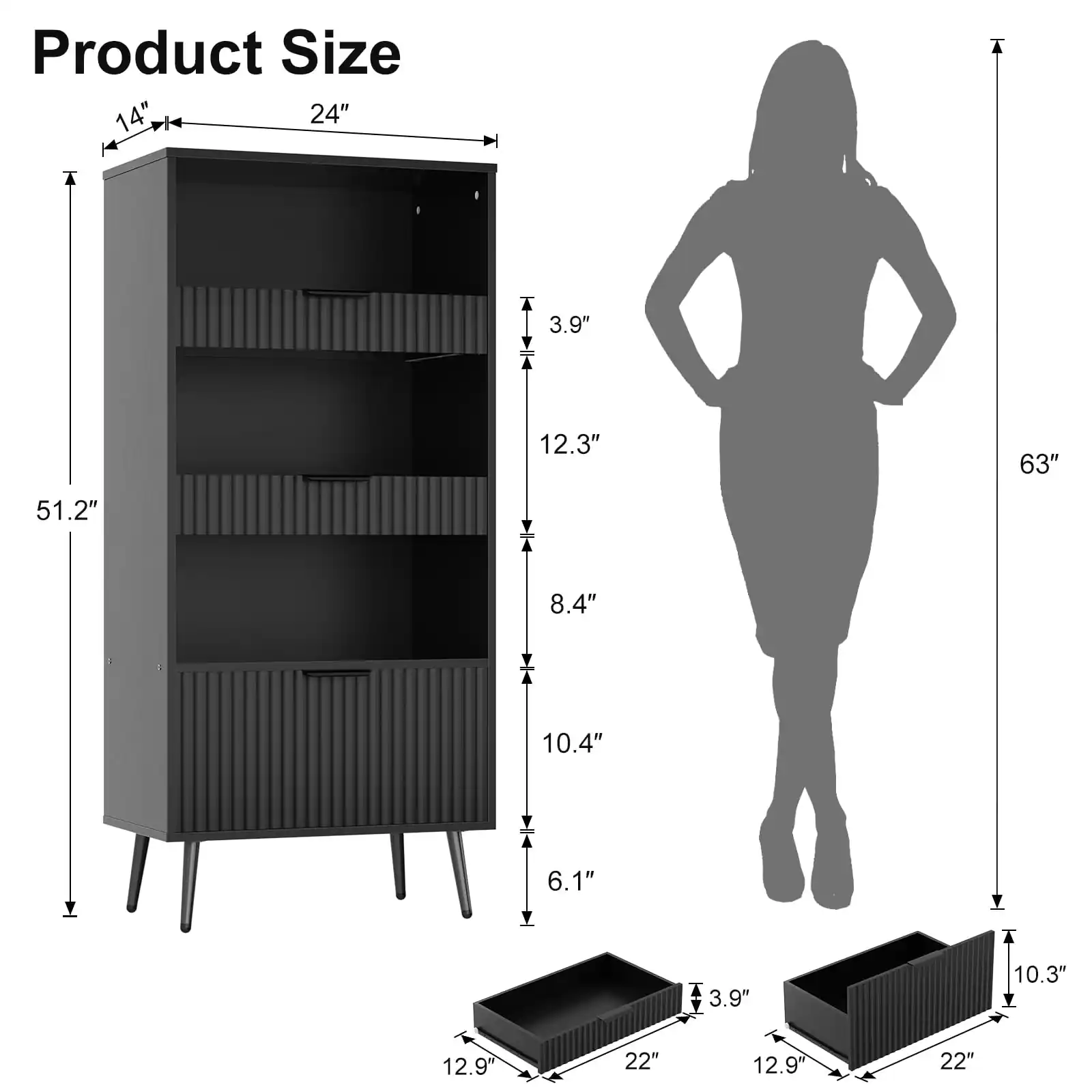Product Size: 14" x 24" x 51.2", 3.9" x 12.3" x 8.4", 10.4" x 6.1" x 3.9", 10.3" x 12.9" x 22", 22"