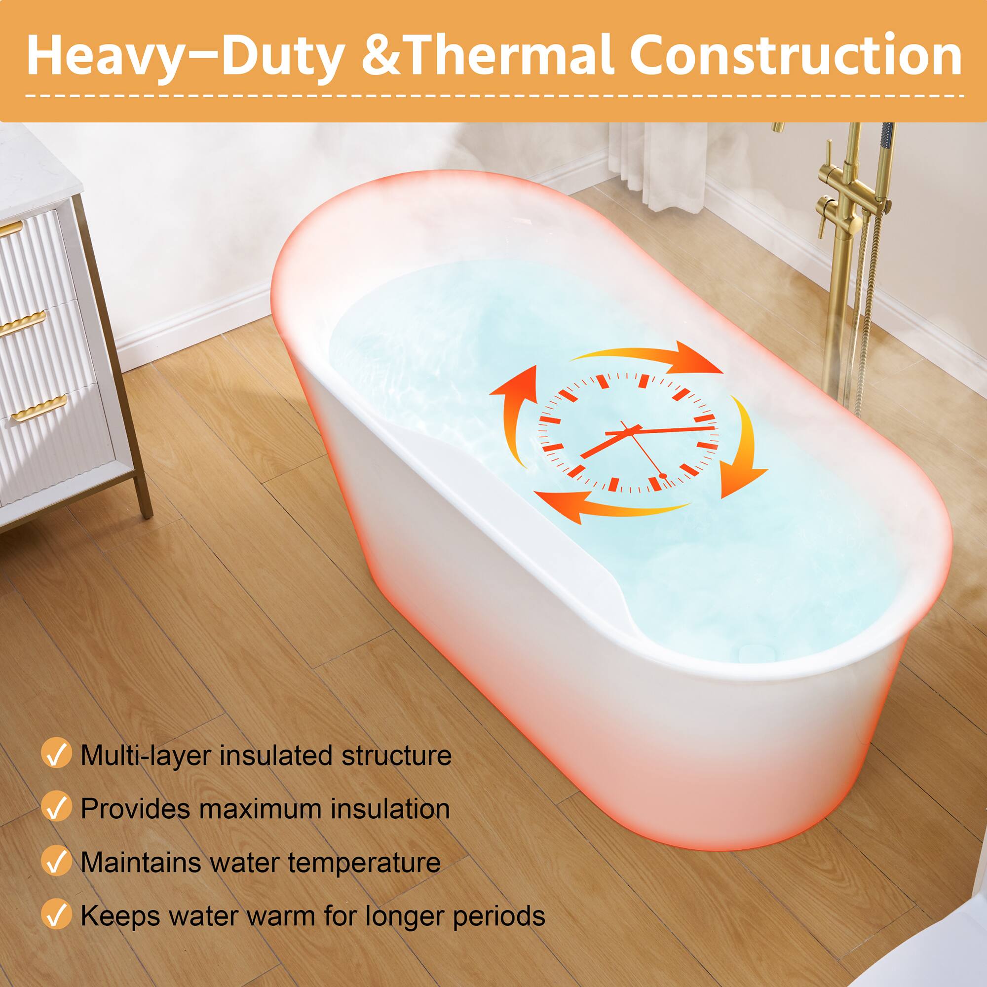 Heavy-Duty & Thermal Construction

Multi-layer insulated structure  
Provides maximum insulation  
Maintains water temperature  
Keeps water warm for longer periods