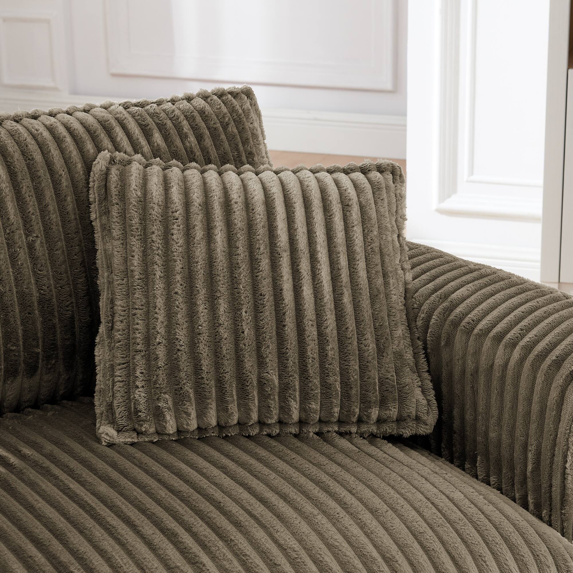 Alt View 1. Trinkets Crazed - Wide Accent Armchair with Pillows,Corduroy Oversized Single Sofa, Chair and a Half with Wide Armrest for Living Room - Brown.