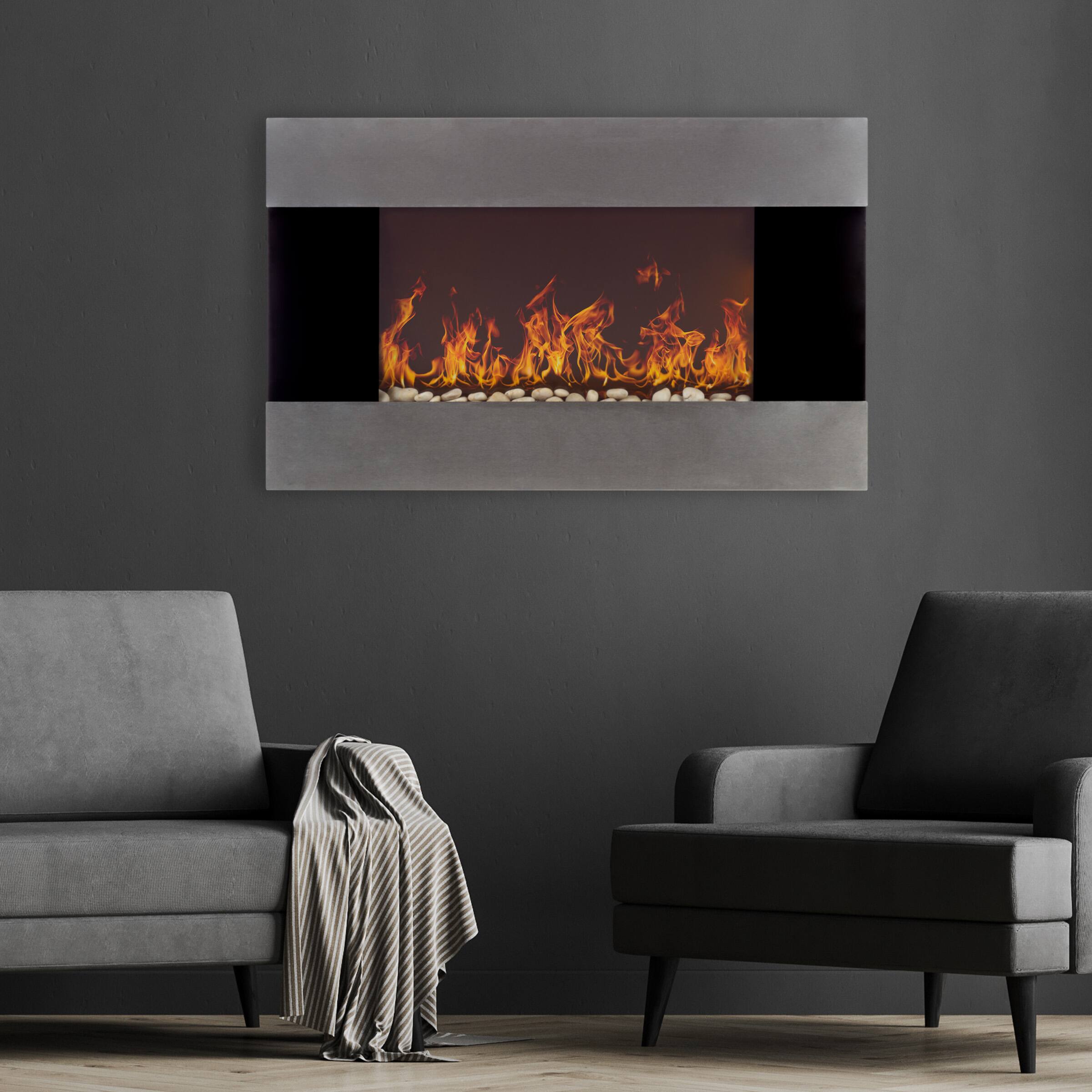 Alt View 6. Northwest - Wall Mount Electric Fireplace, Silver - Black.