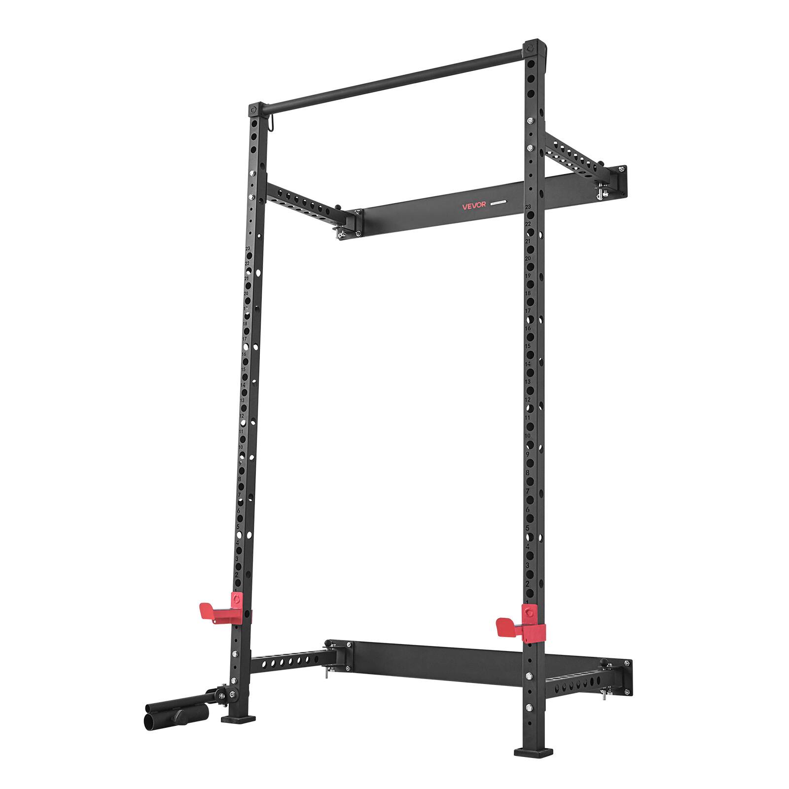 Alt View 5. VEVOR - Folding Power Cage, Wall-Mounted Power Rack Squat Rack, Multifunctional Strength Training Workout Equipment - Black.
