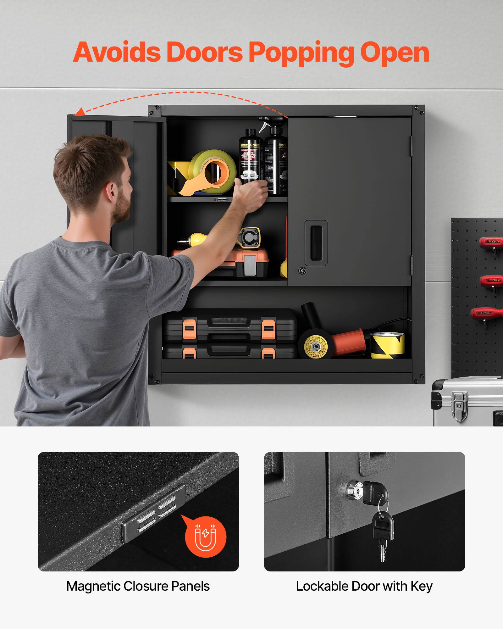 Avoids Doors Popping Open

Magnetic Closure Panels

Lockable Door with Key