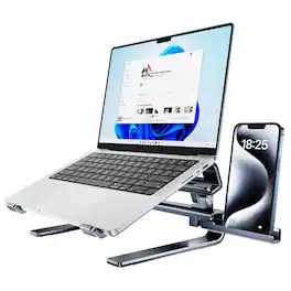 HongFei - Aluminum Laptop Stand for Desk, Adjustable Computer Stand, Ergonomic Notebook Riser, Portable Cooling Laptop Holder - Black