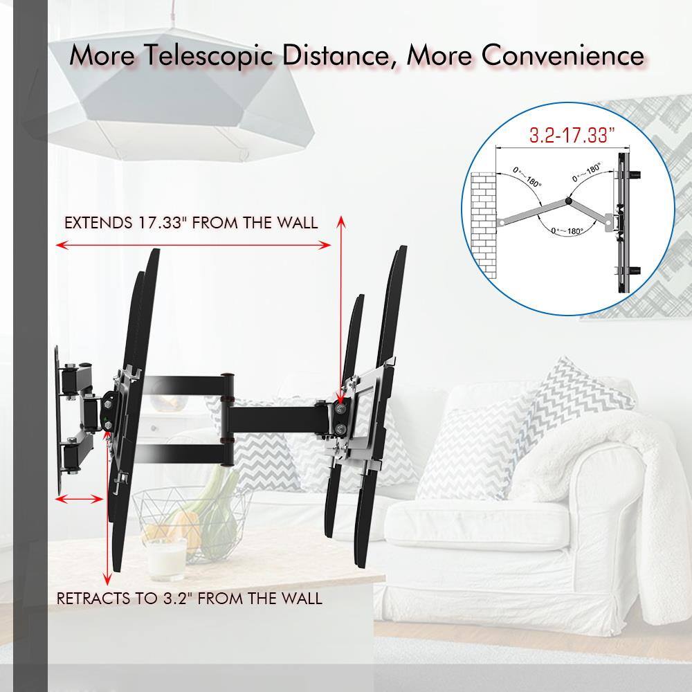 More Telescopic Distance, More Convenience

3.2-17.33"

EXTENDS 17.33" FROM THE WALL

RETRACTS TO 3.2" FROM THE WALL