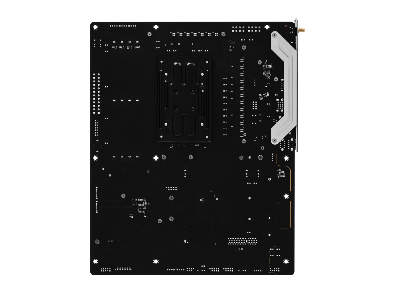 The image shows a black circuit board with various electronic components and connectors.