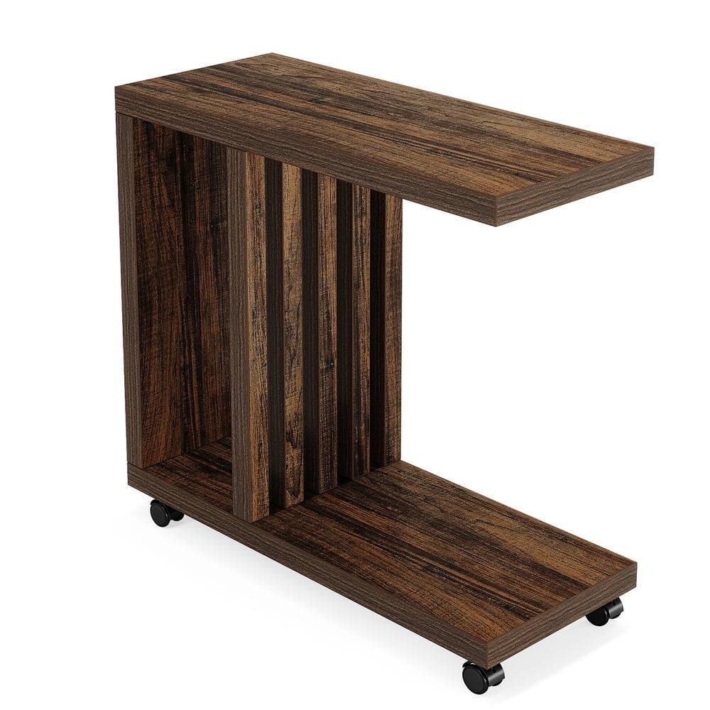 Alt View 1. Kadyn - Kadyn Sofa Side End Table, End Table, Couch Table,2-Tier End Table, C-Shaped Wood Side Table with Lockable Wheels,Brown - Brown.