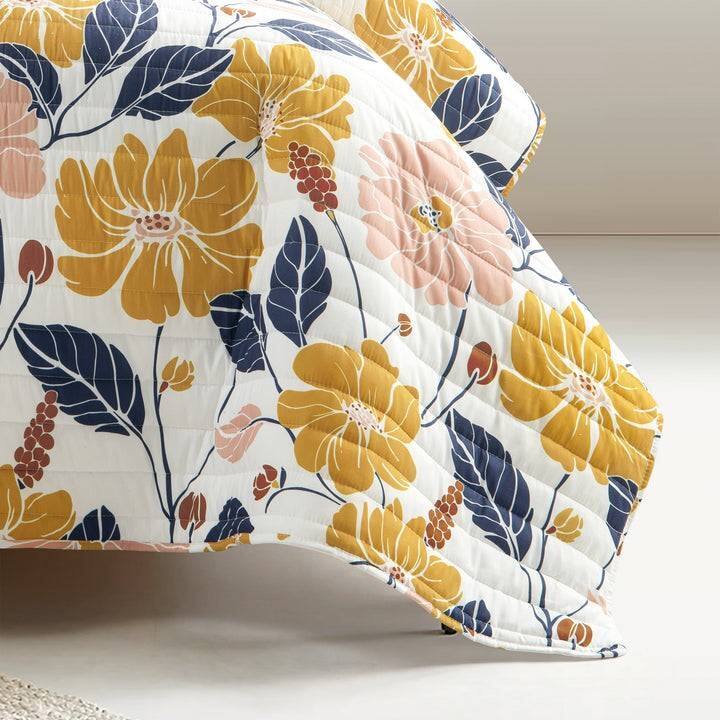 Alt View 1. Hivvago - Twin/Twin XL Orange Yellow Pink Navy Blue Floral Flowers Lightweight Quilt Set - Yellow ,Pink ,Navy Blue.