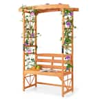 Costway Patio Garden Arbor with Pergola Bench 2 Trellises for Climbing Plants Vines Grapes - Yellow