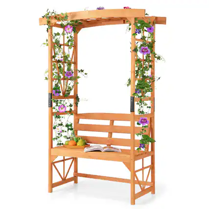 Front. Costway - Patio Garden Arbor with Pergola Bench 2 Trellises for Climbing Plants Vines Grapes - Yellow.