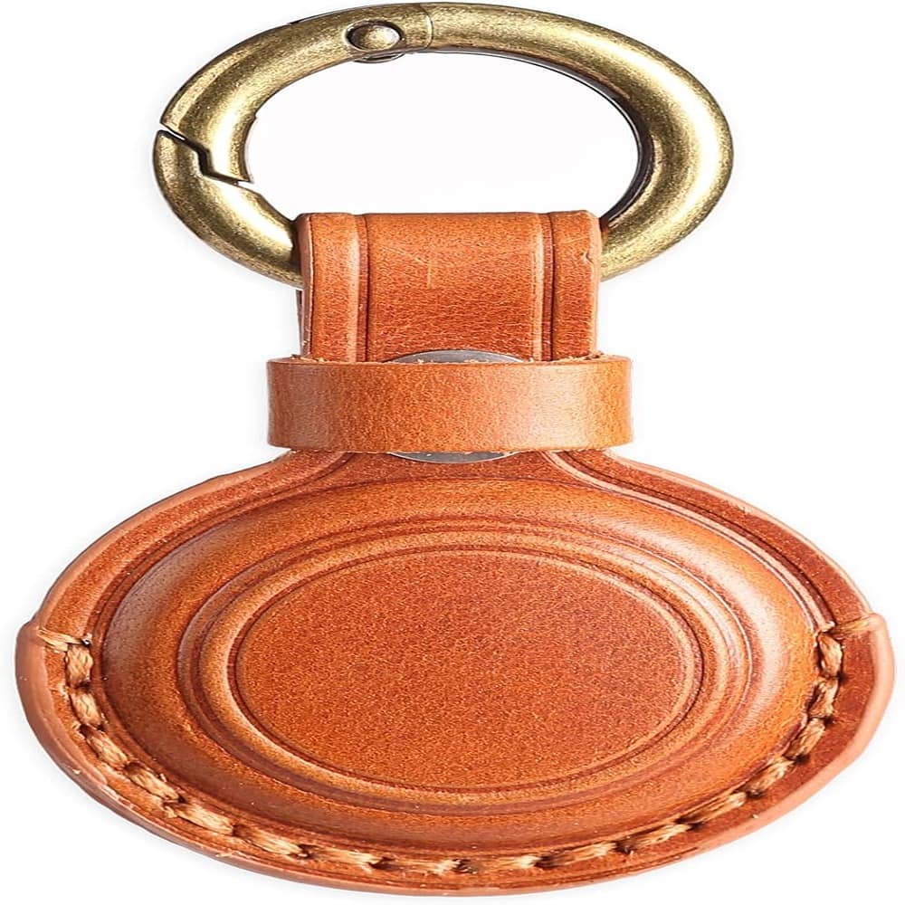 RTMB - Genuine Leather AirTag Holder Keychain with Key Ring - Brown