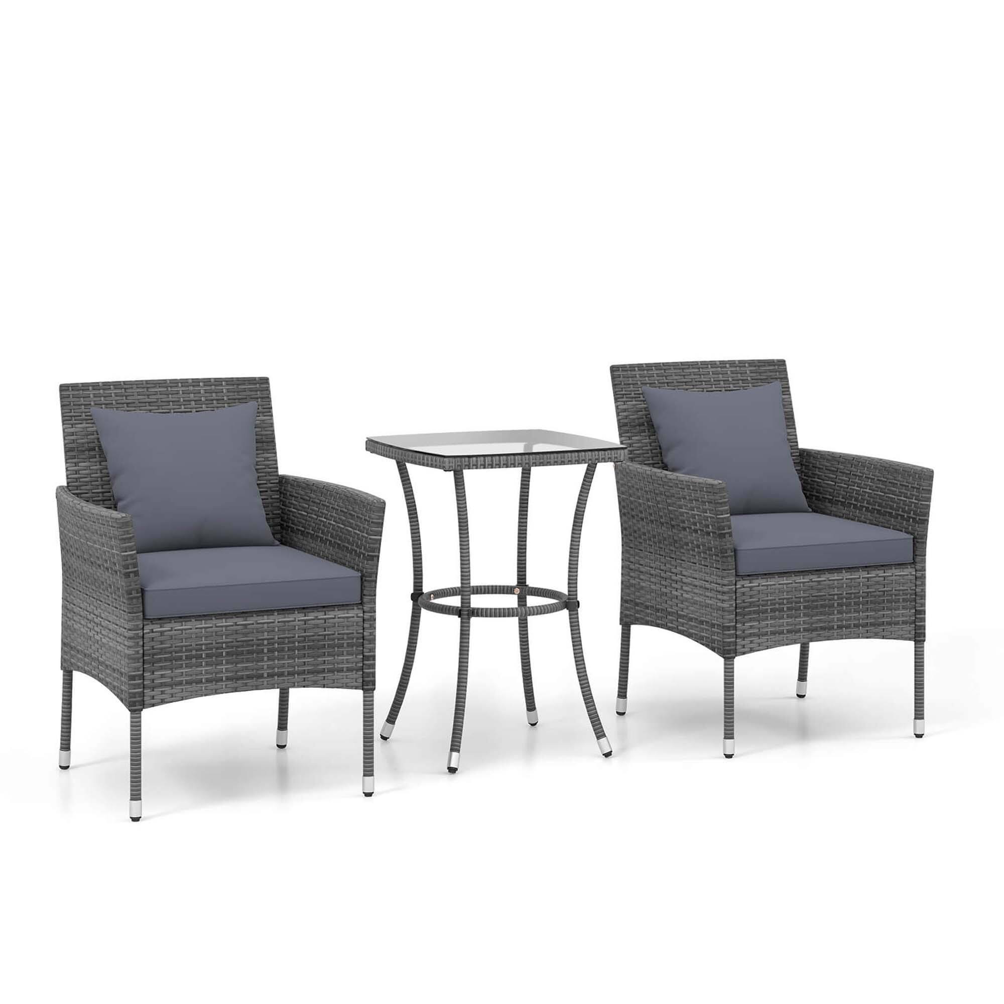 Alt View 9. Costway - 3 PCS Patio Furniture Set with Cushioned Patio Chairs & Tempered Glass Coffee Table - Grey + Mix Grey.