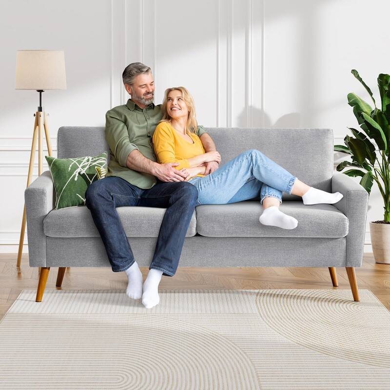 Left. Dyonery - Dyonery 68" Loveseat Sofa  Linen Couch, Mid Century Modern Love Seat Couches for Living Room， Bedroom Office - Grey.