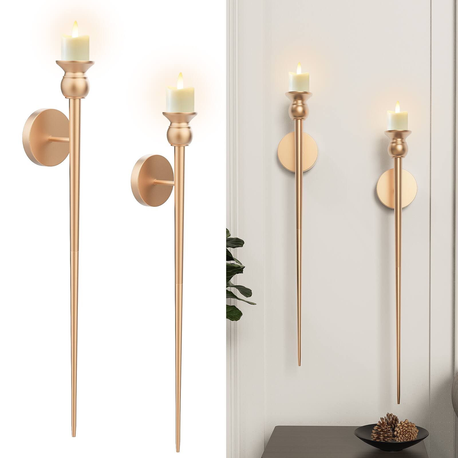 Angle. Lamp Depot - Set of 2 Candle Wall Sconces - Gold.