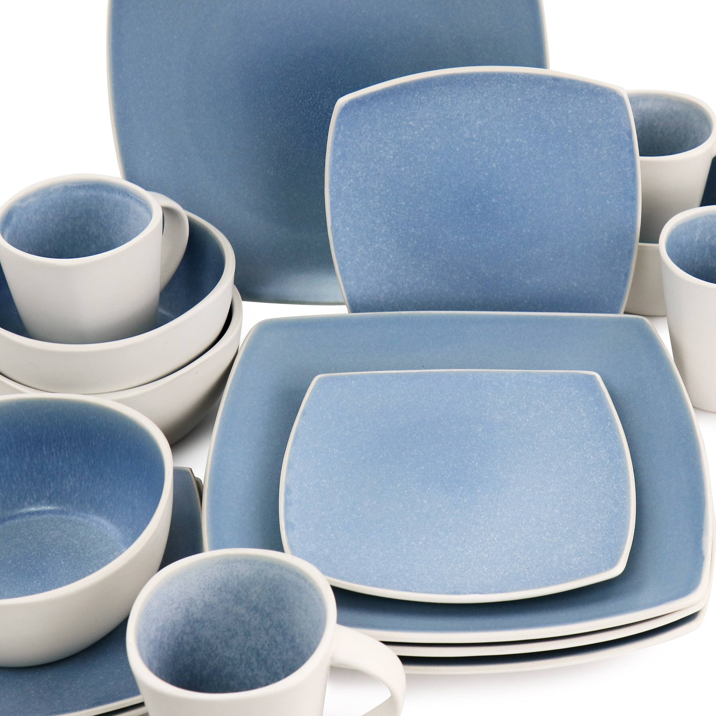 Alt View 8. Gibson - Gibson Elite 16 Piece Soho Lounge Reactive Glaze Stoneware Dinnerware Set in Light Blue - Light Blue.