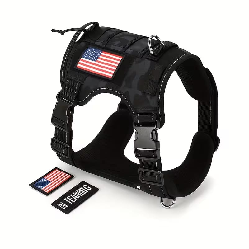 ProMounts - Durable Tactical Dog Harness for Medium and Large Breeds, Featuring an Adjustable Vest with Handle and Metal Buckle - Black
