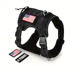 Front. ProMounts - Durable Tactical Dog Harness for Medium and Large Breeds, Featuring an Adjustable Vest with Handle and Metal Buckle - Black.