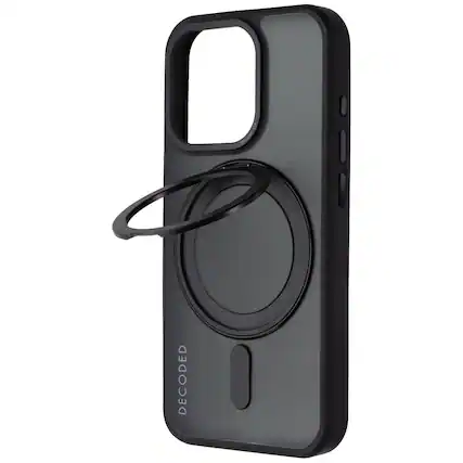Front. DECODED - Decoded 360 Loop Stand Back Cover for MagSafe for iPhone 15 Pro - Frost Black - Black.