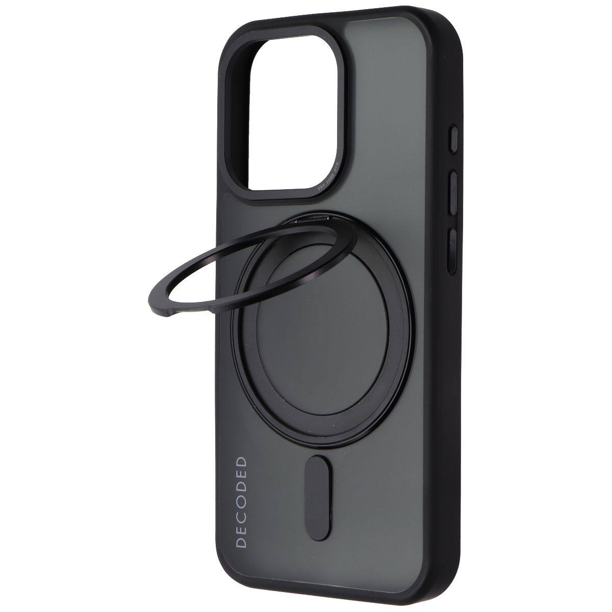 Front. DECODED - Decoded 360 Loop Stand Back Cover for MagSafe for iPhone 15 Pro - Frost Black - Black.