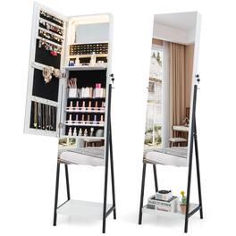 Ecooso - Full-Length Frameless Mirror Jewelry Cabinet, Lockable Freestanding Organizer with Storage