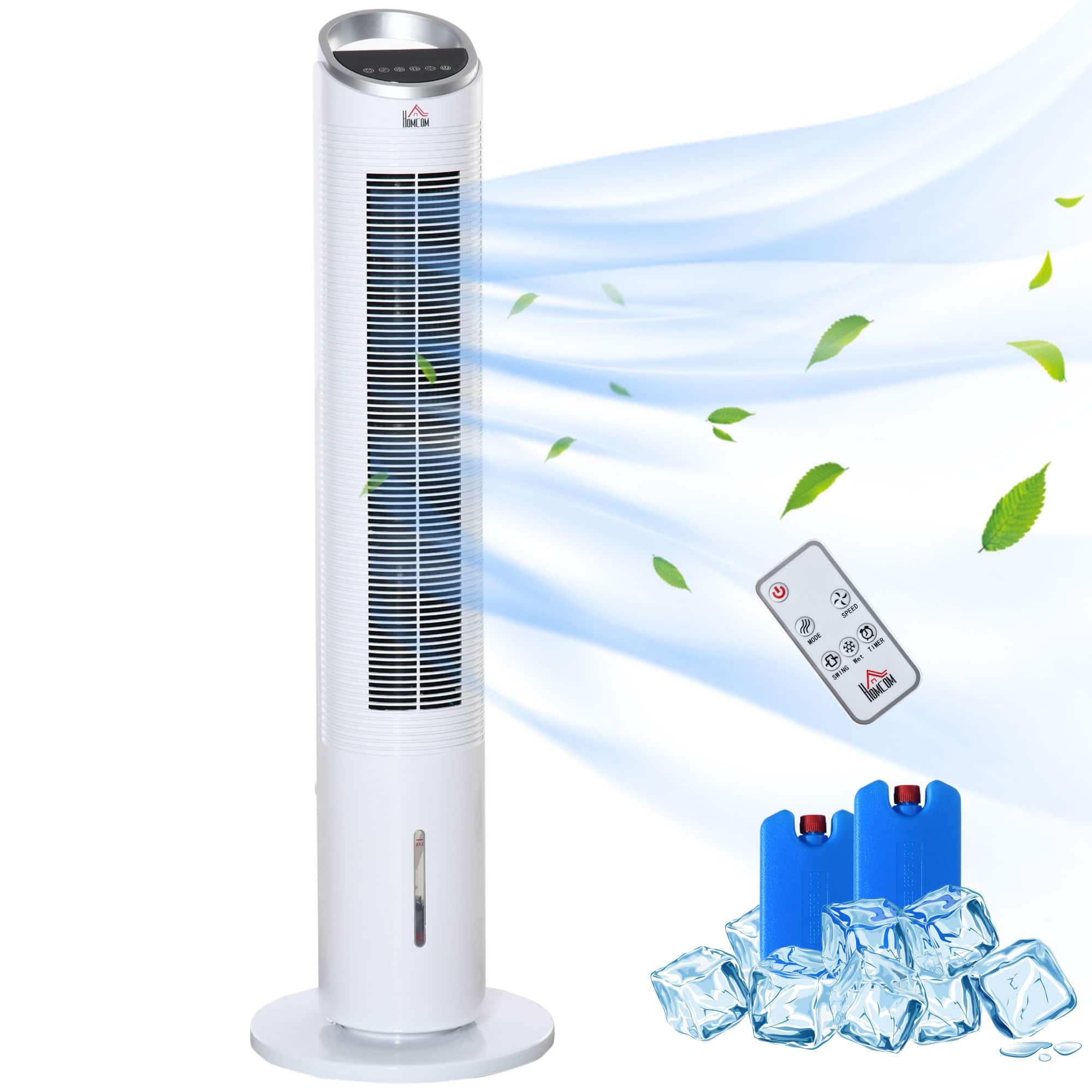 Homcom - Portable Oscillating Air Cooler Fan for Home, 3-In-1 Standing Ice Floor Fan with Humidifier - White