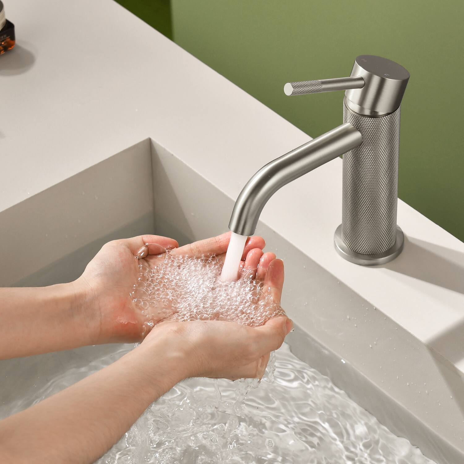 Alt View 2. Boyel Living - Brushed Nickel Carved Solid Brass Bathroom Faucet - Brushed Nickel.