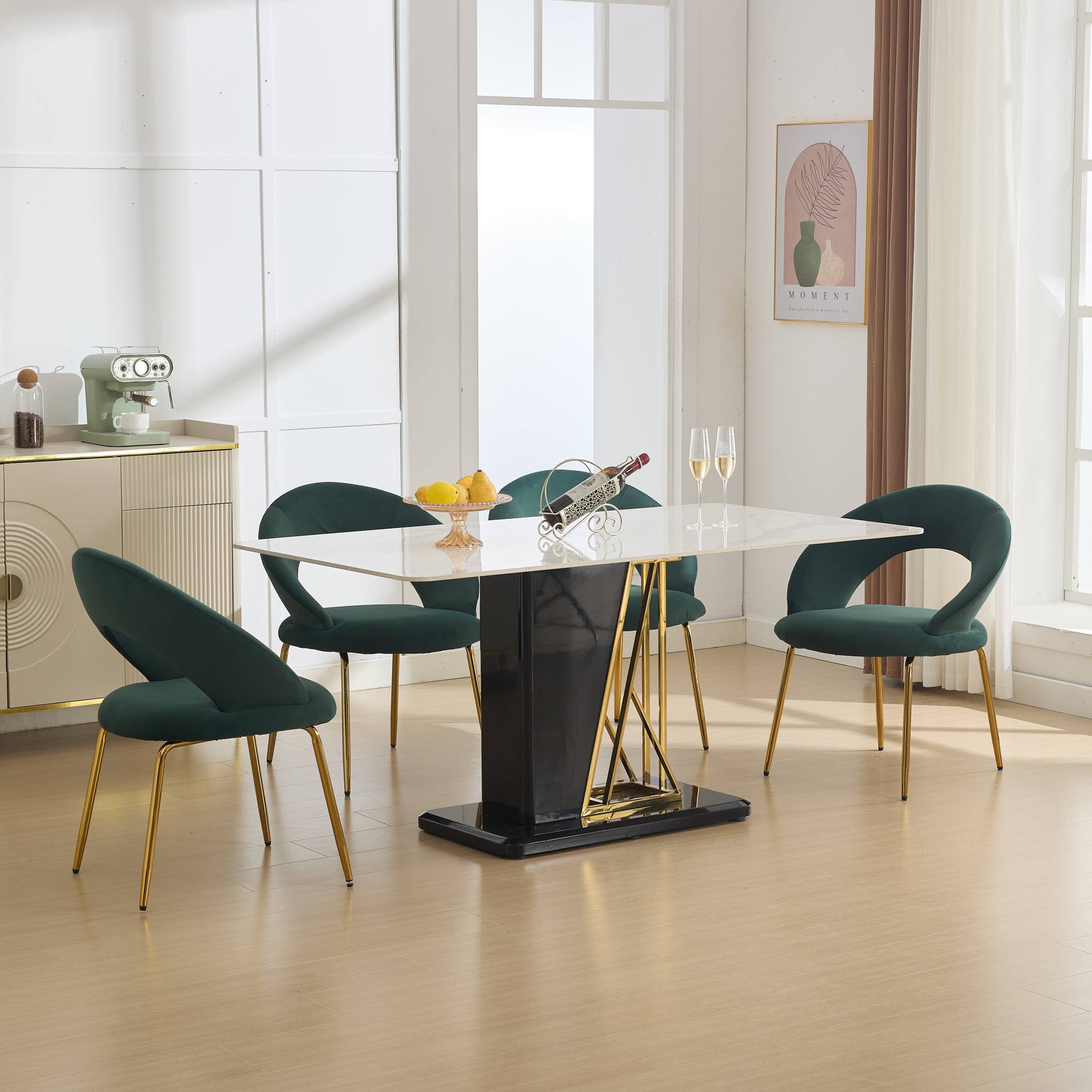 Alt View 9. GOODSILO - Luxury Velvet Dining Chair with Curved Backrest and Elegant Metal Legs for Modern Kitchen or Dining Room - Green.