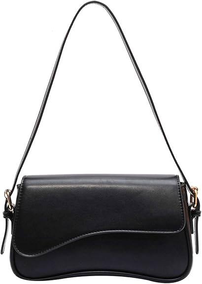 Front. Vulpecula Spade - Shoulder Bag for Women Y2K Trendy Purse Vegan Leather Hobo Handbags Clutch Saddle Bag with 2 Removable Strap - Black.