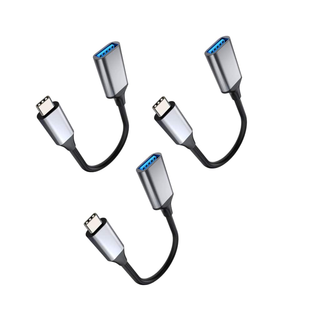 Qixxronics - Type-C Male to USB-A Female Adapter (3 Pack), USB Converter for MacBook, iPad, Samsung, Google Pixel, Flash Drives - Gray