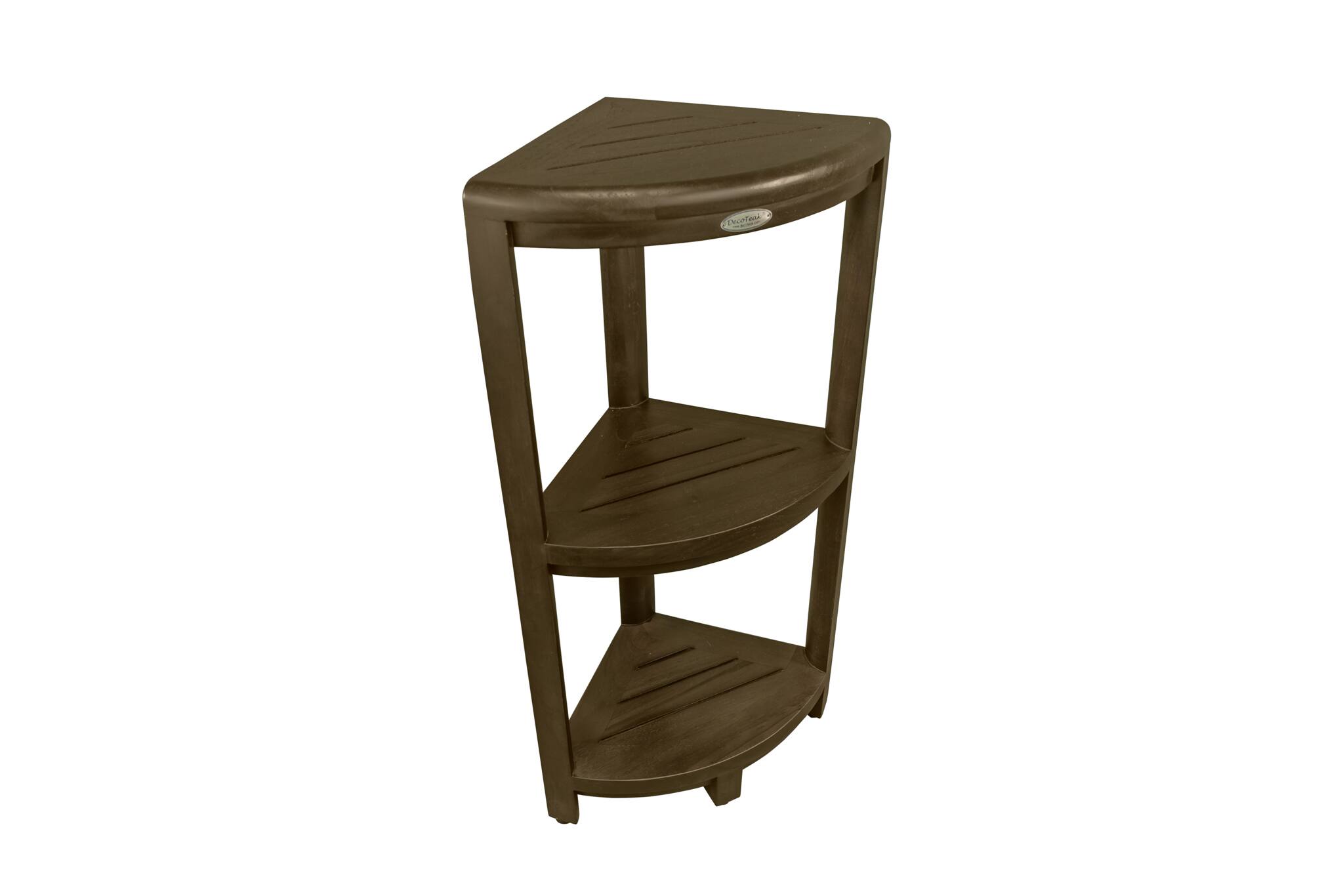 Alt View 1. DecoTeak - DecoTeak® SnazzyCorner® 33" Teak Wood 3-Tier Corner Shelf in Woodland Brown Finish - Woodland Brown.