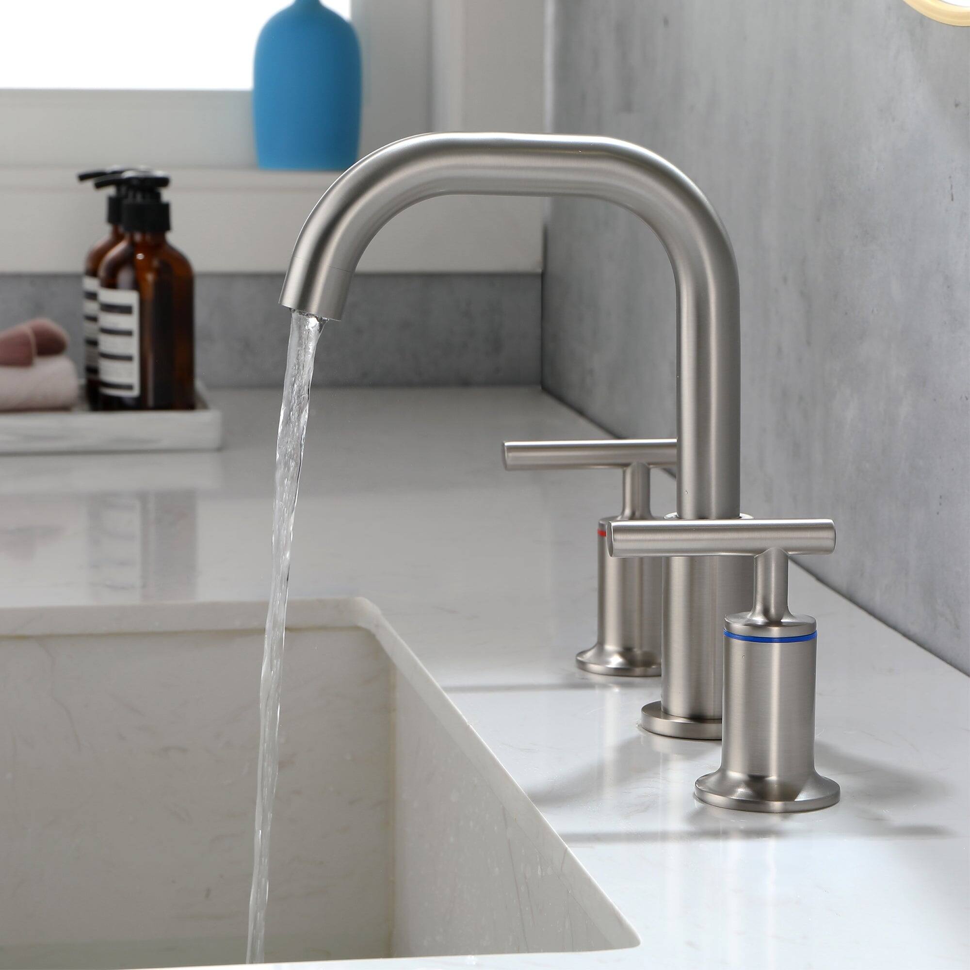 Alt View 10. Boyel Living - 8 in Widespread Double Handle 1.2 GPM Bathroom Faucet with Quick Connect Hose and Water Supply Hose in Brushed Nickel - Brushed Nickel.