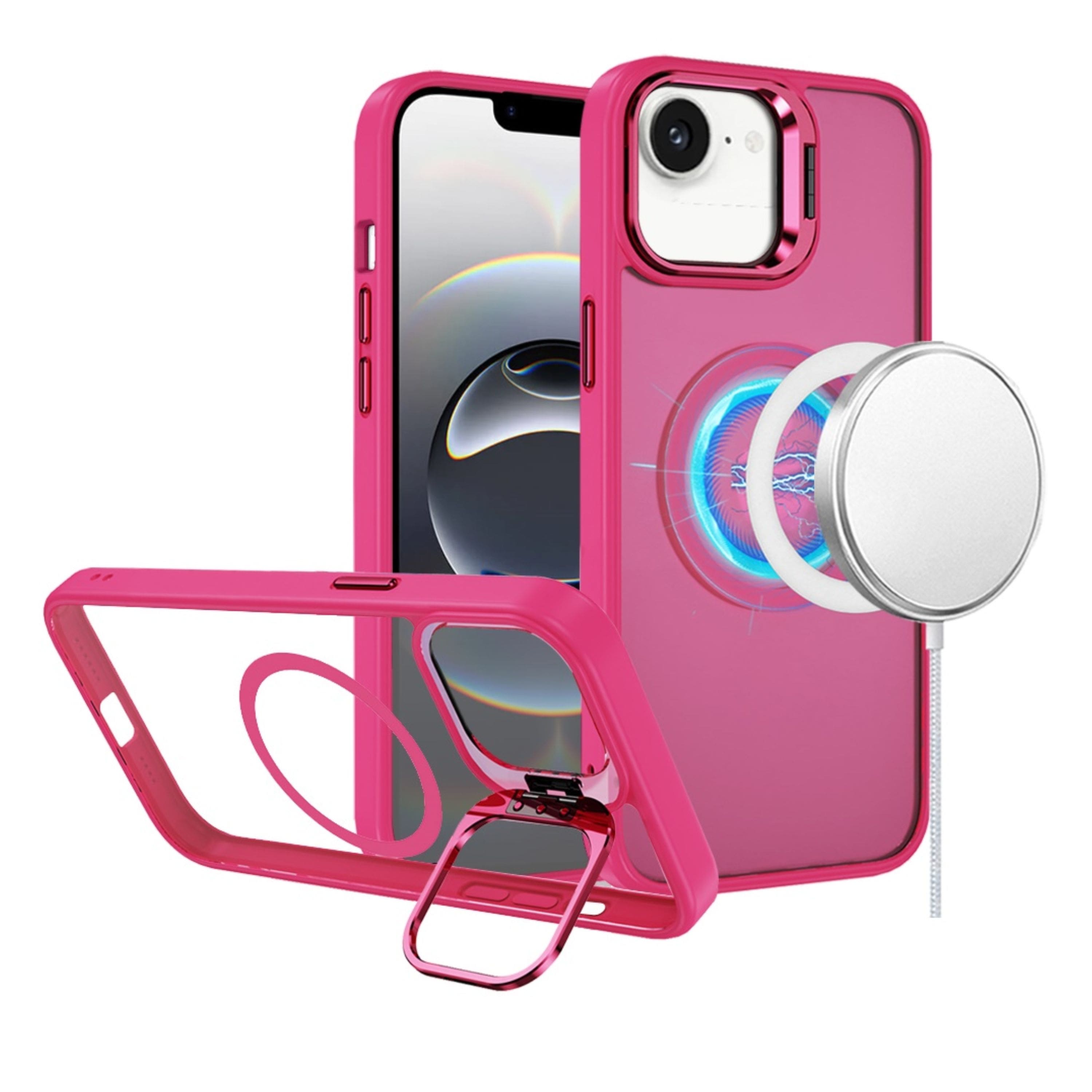 Kitcheniva - Metallic Magnetic Circle Lens Stand Phone Case With Tempered Glass For iPhone 16e/17e - Hot Pink price history on PriceWatchPro