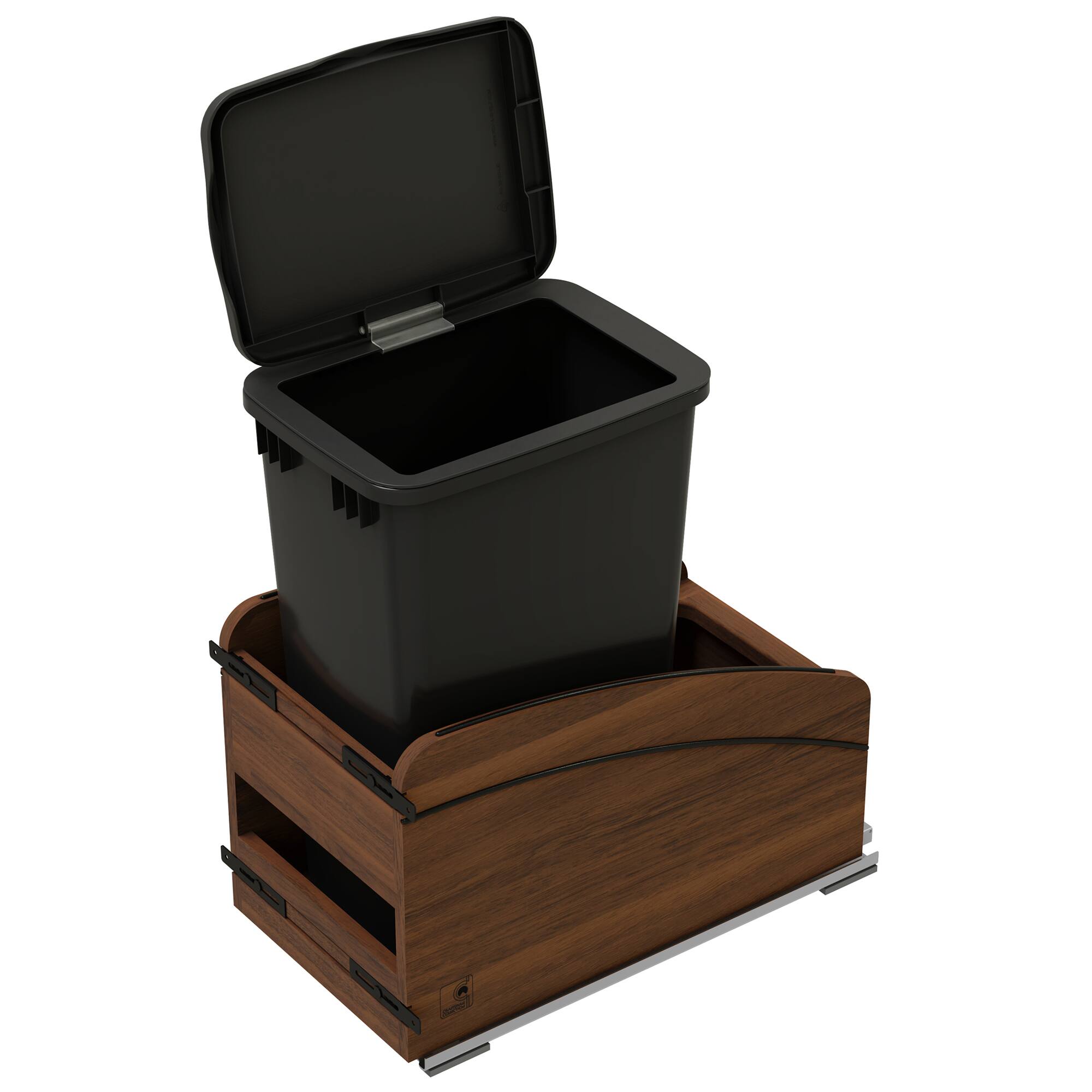 Alt View 7. Rev-A-Shelf - Rev-A-Shelf Walnut Wood Pullout Waste Container, Soft-Close, 50 qt, Black - Walnut.