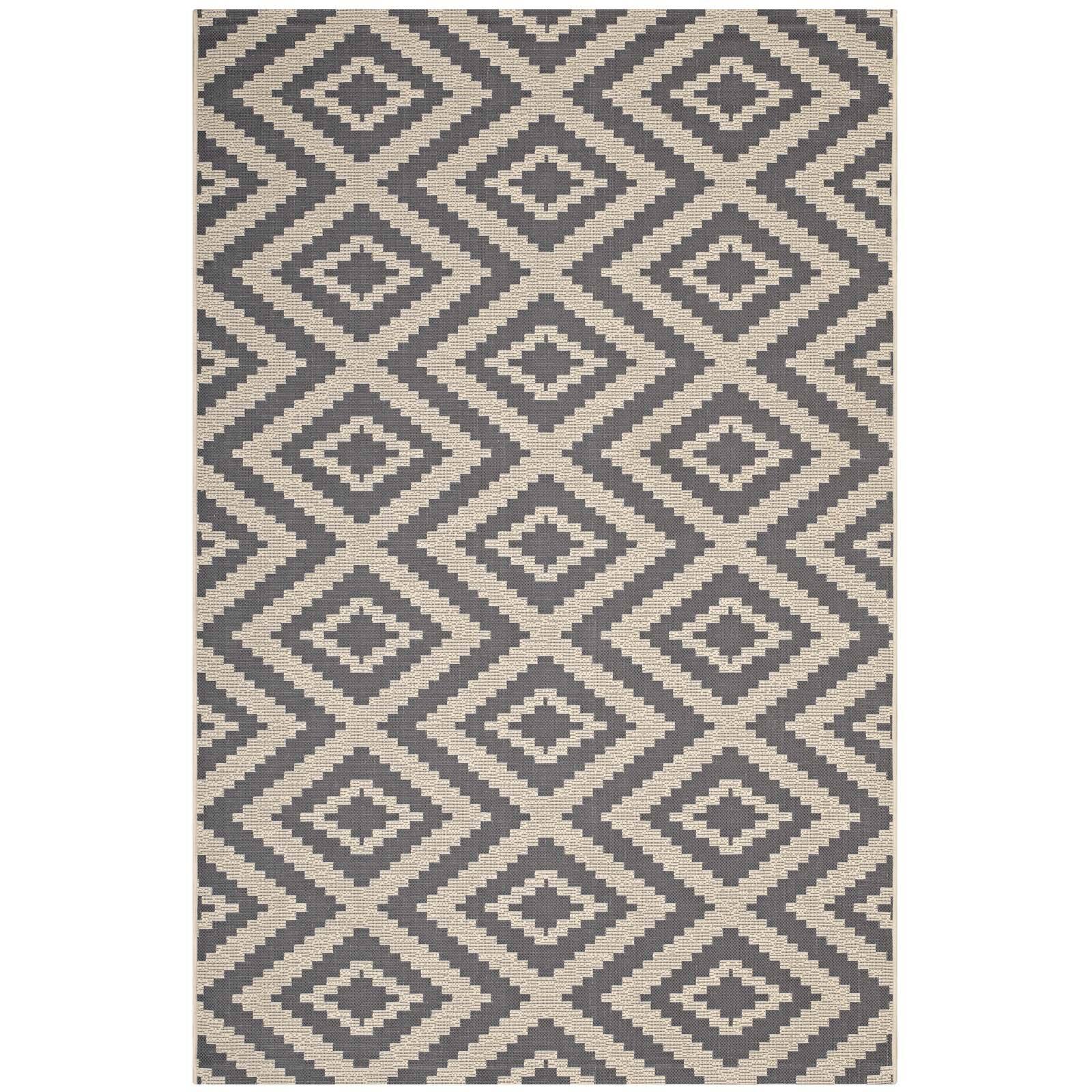 Angle. Modway - Jagged Geometric Diamond Trellis Indoor and Outdoor Area Rug - Gray and Beige.