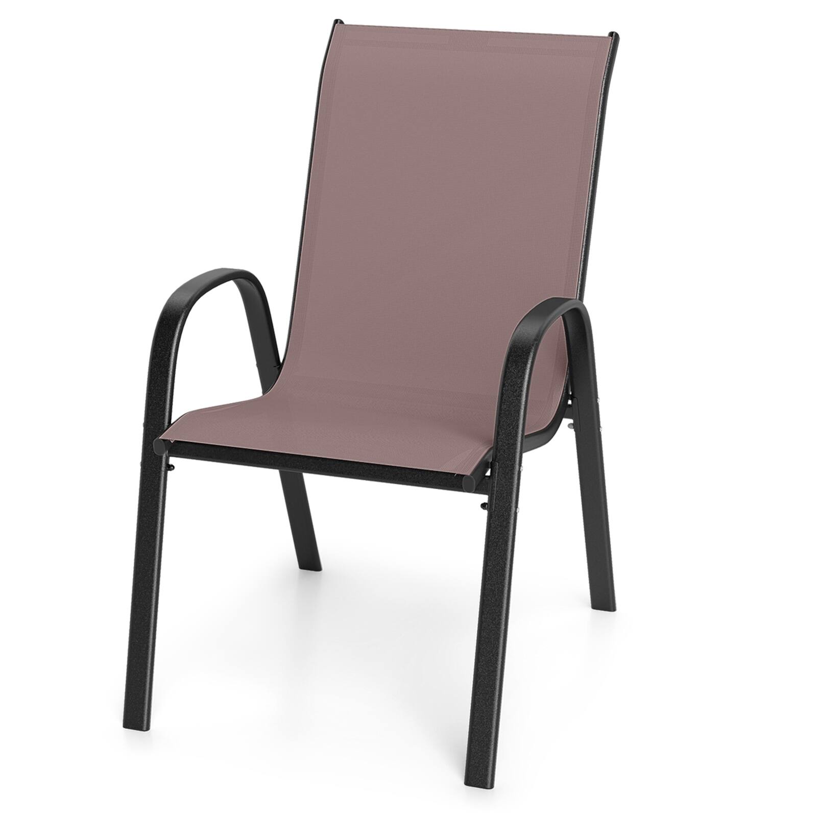 Alt View 9. Gymax - Gymax Set of 2 Patio Dining Chairs Stackable Armrest Space Saving Garden Black & Brown - Brown.