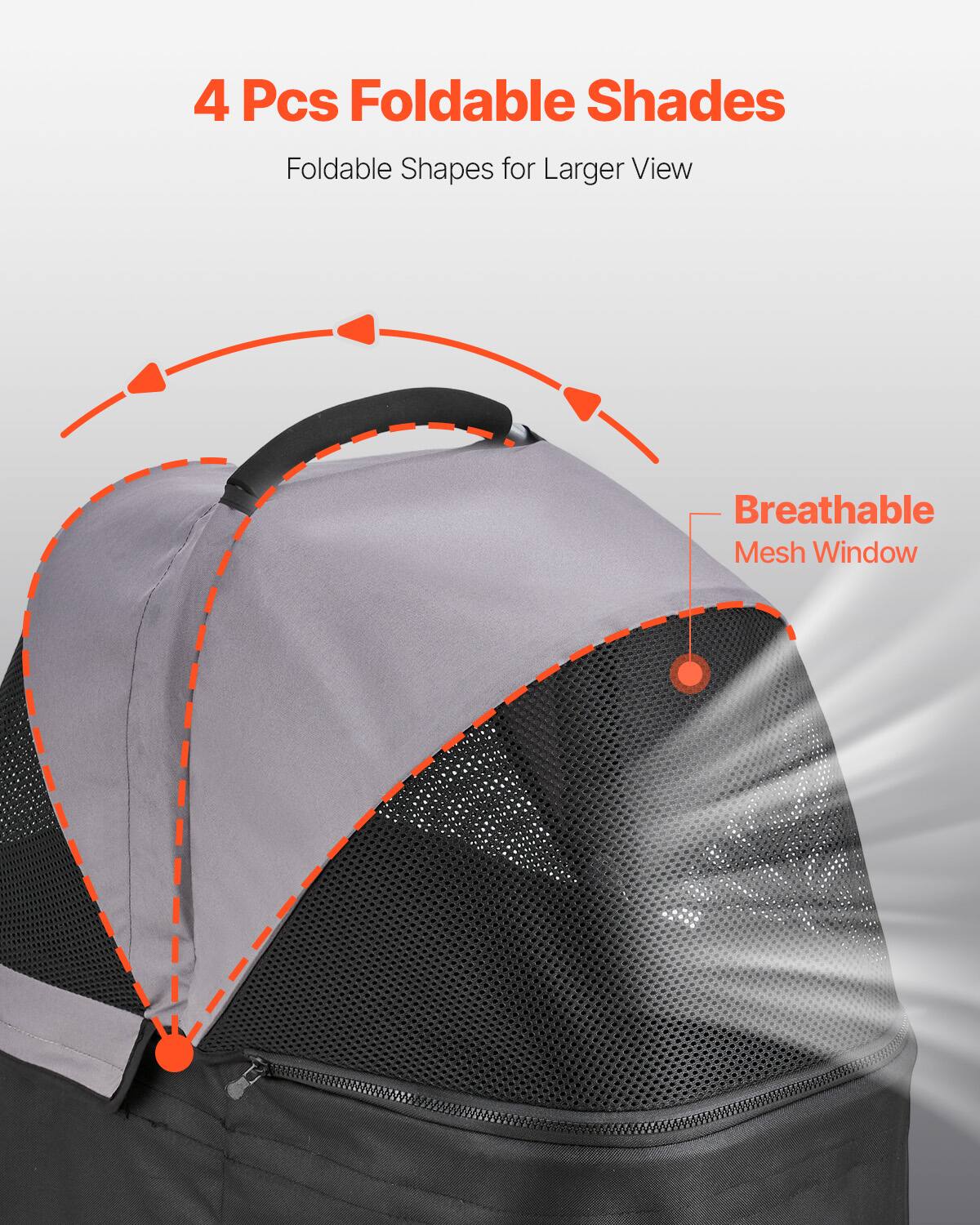 4 Pcs Foldable Shades  
Foldable Shapes for Larger View  
Breathable Mesh Window