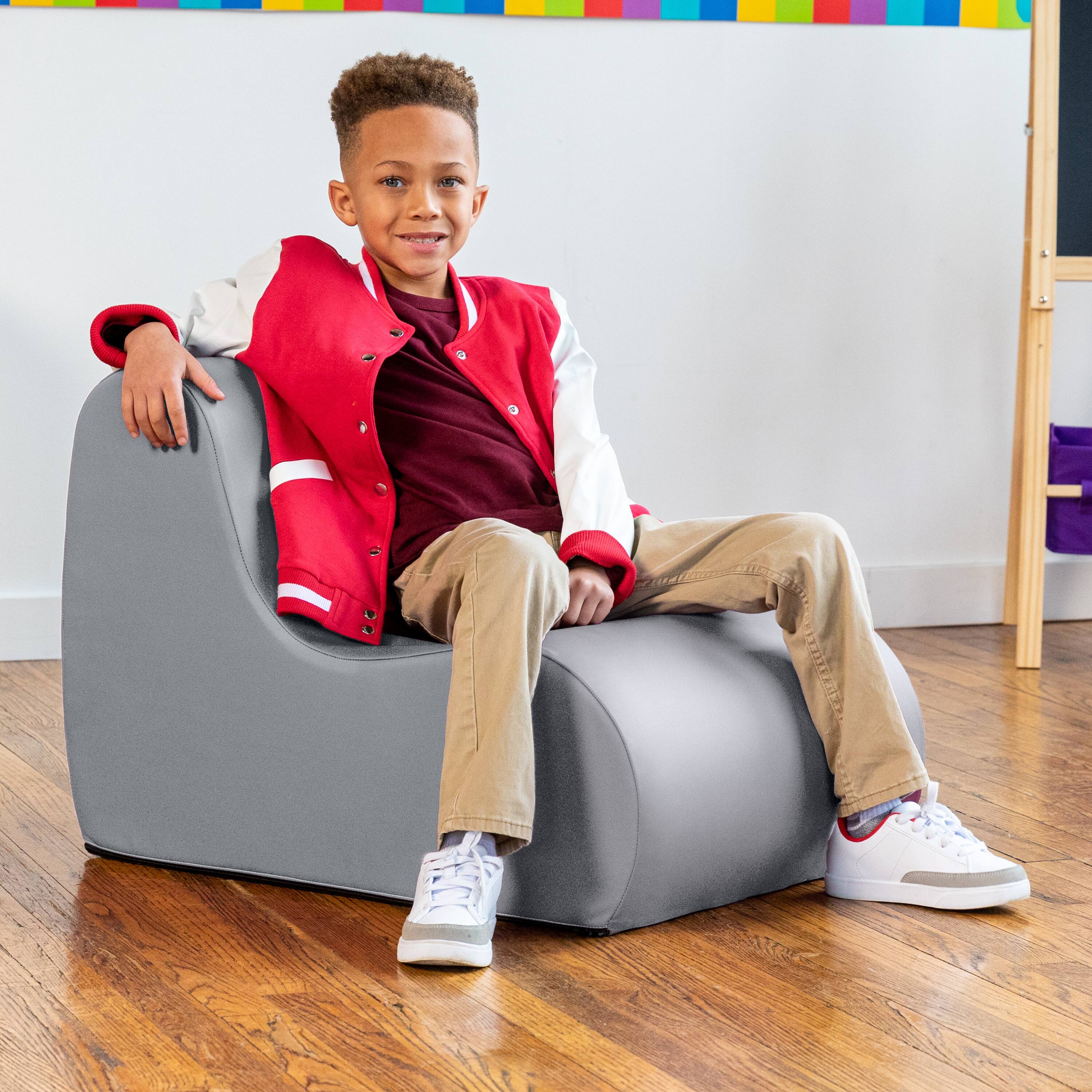 Left. Jaxx - Jaxx Midtown Small Classroom Soft Foam Chair - Premium Vinyl Cover, Submarine Grey - Submarine Grey.