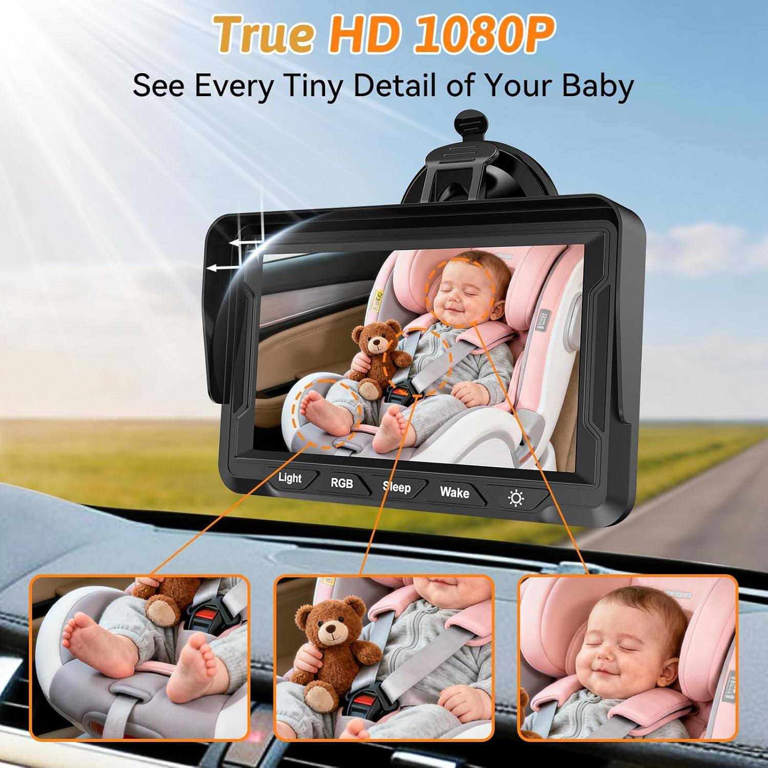 True HD 1080P  
See Every Tiny Detail of Your Baby  
Light RGB Sleep Wake