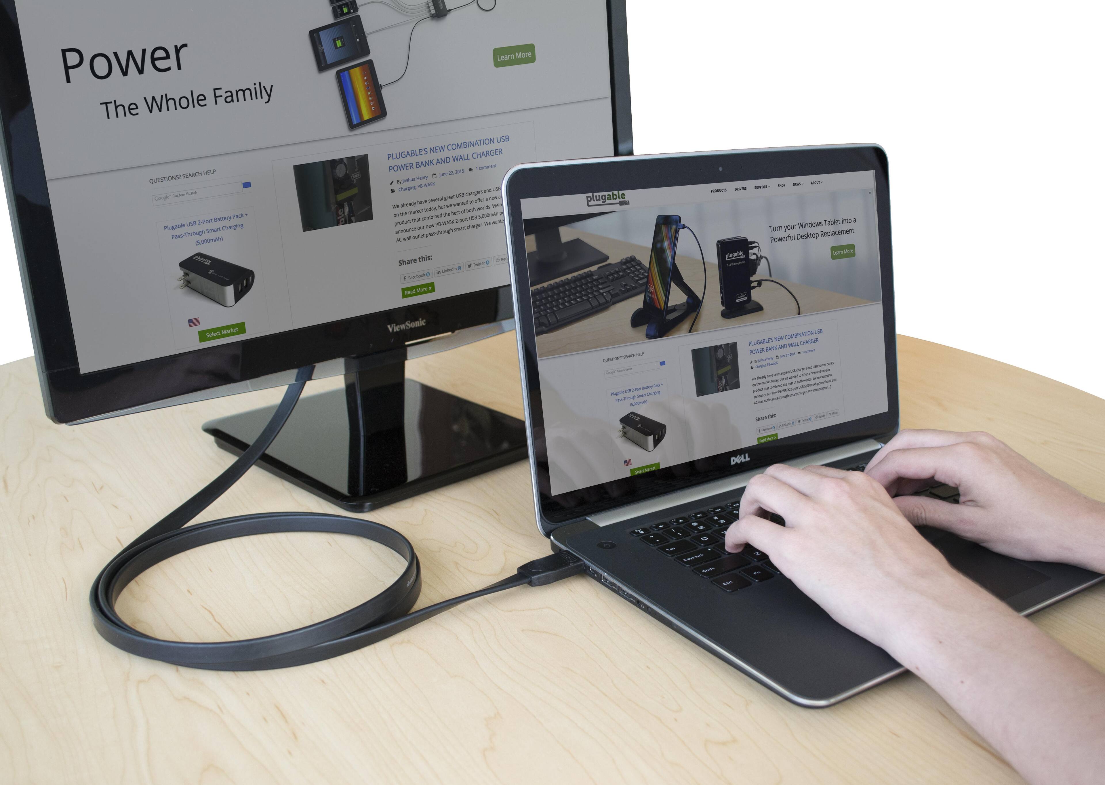 Power The Whole Family

SEARCH HELP QUESTIONS

Plugable

Charging
Pass-Through (5,000mA)

Learn More

USE NEW COMBINATION
PLUGABLE'S WALL CHARGER BANK AND POWER

Share this:

plugable

Turn your Windows Tablet into a Powerful Desktop Replacement

Select Market

ViewSonic

CONNECTION

SAMPLE AND POWER

+