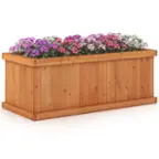 Front. Costway - Raised Garden Bed Fir Wood Rectangle Planter Box with Drainage Holes - Orange.